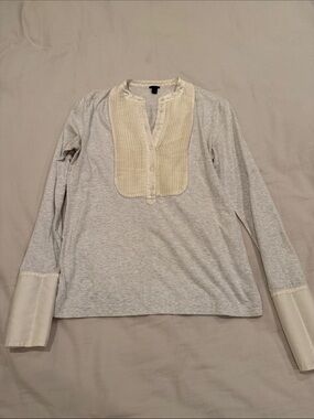J. Crew Light Gray Long Sleeve Top with Cream Bib and Cuffs